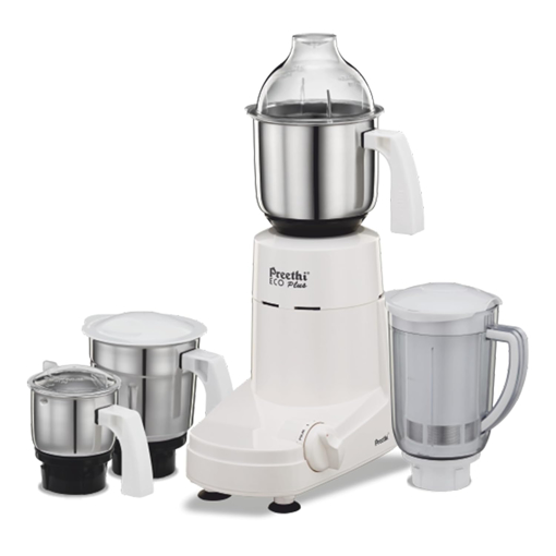 Picture of Preethi Eco Plus Mixer Grinder for Kitchen|750 Watt Mixie, 4 jars|Super Extractor juicer Jar| 2 Year Product Warranty| White (MG 157) (Eco Plus - 750W)