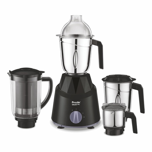 Picture of Preethi Galaxy Plus Mixer Grinder for Kitchen - 4 Jars 750 Watt Mixie (3 Stainless steel Jars+1 Super Extractor Juicer Jar), Flexi lids, Vega W5 motor, Black (MG-250) (Galaxy Plus - 750W)