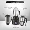 Picture of Preethi Galaxy Plus Mixer Grinder for Kitchen - 4 Jars 750 Watt Mixie (3 Stainless steel Jars+1 Super Extractor Juicer Jar), Flexi lids, Vega W5 motor, Black (MG-250) (Galaxy Plus - 750W)