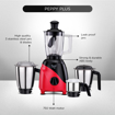 Picture of Preethi Peppy Plus MG-246 Mixer Grinder, 750 watt, Red-Black, 4 Jars - Super Food Jar with Texture Builder & 3D Airflow Technology, Vega W5 Motor with 5yr Warranty & Lifelong Free Service, Standard