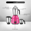 Picture of Preethi Galaxy Mixer Grinder for Kitchen| Vega W5 750 Watt Mixie, 3 Jars (Bigger jar Size) | 5yr Motor Warranty & Lifelong Free Service |Pink (MG225) (Galaxy - 750W)