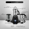 Picture of Preethi Plastic Taurus Plus 1000 Watt Mixer Grinder|4 Jars With Super Extractor Juicer Jar,2 Yr Guarantee&Lifelong Free Service,Blue/Black(Mg-257) (Taurus Plus -  1000W)