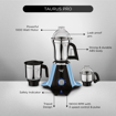 Picture of Preethi Taurus Pro Mixer Grinder for Kitchen, 3 Jars 1000 Watt Mixie, Dry and Wet Grinder Jar, 2 Year Warranty, Blue-Black, (Mg-259) (Taurus Pro -  1000W)