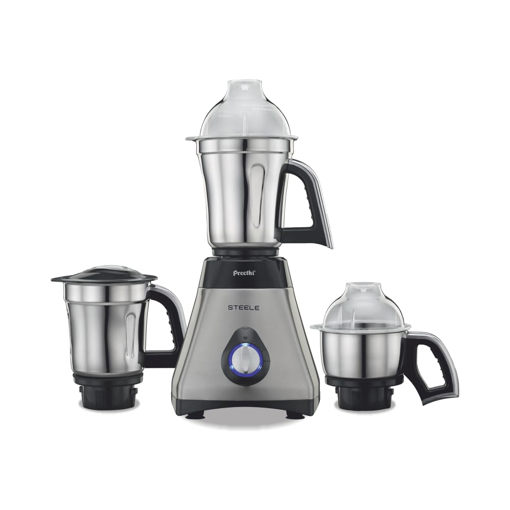 Picture of Preethi Steele 110V Mixer Grinder for Kitchen | 3 Jar, 550W Mixie| Perfect for Grinding | Silver/Black (MG 206) (Steele - 110V)