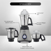 Picture of Preethi Steele 110V Mixer Grinder for Kitchen | 3 Jar, 550W Mixie| Perfect for Grinding | Silver/Black (MG 206) (Steele - 110V)