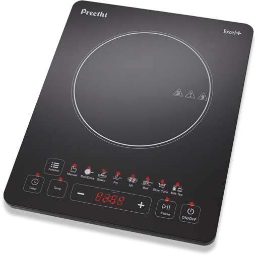 Picture of Preethi Excel Plus 117 1600-Watt Induction Cooktop Auto Shut Off and 5 Preset Menus, Power & Temperature adjustment, 1 year warranty (Black) (Excel+)