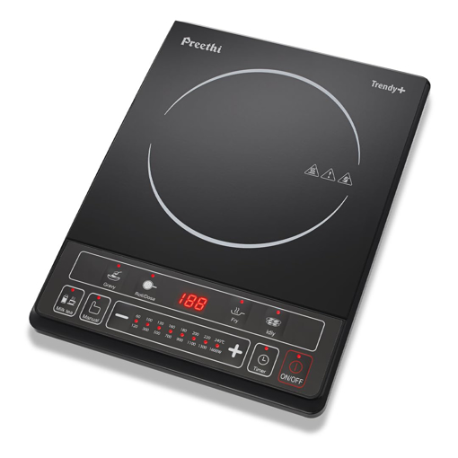 Picture of Preethi Trendy Plus 116 Induction Cooktop, 1600-Watt Electric Stove, Soft Touch Button (Black) (Trendy+)