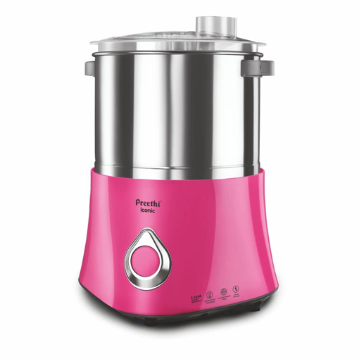 Picture of Preethi Iconic Wet Grinder|150W 2L Stainless Steel Table Top Wet Grinder|Bidirectional Grinding |Traditional Stone Grinding for Perfect Batter (Pink)