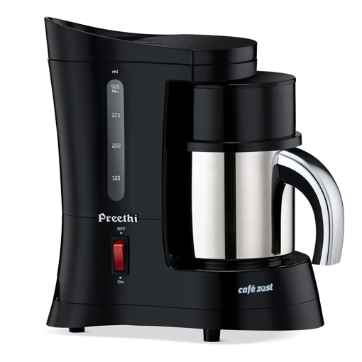 Picture of Preethi Cafe Zest Drip Coffee Maker| 450W Coffee Machine for Home | 500ml Capacity | Black (CM 210)