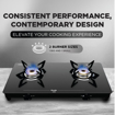 Picture of Preethi Luxe 2 Burner Glass Top Gas Stove With Driptray Less Infinity Design, 5 Year Warranty on Glass & Burner, Manual Design, Black (Luxe - 2B)