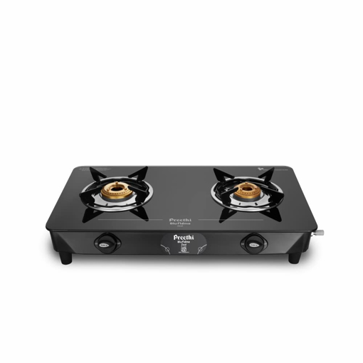 Picture of Preethi Blu Flame Zeal Plus Glass Top 2-Burner Manual Gas Stove (Black) (ISI Certified), GTS408 (Zeal Plus - 2B)