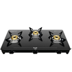 Picture of Preethi Luxe 3 Burner Glass Top Gas Stove With Driptray Less Infinity Design, 5 Year Warranty on Glass & Burner, Manual Design, Black (Luxe - 3B)