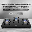 Picture of Preethi Luxe 3 Burner Glass Top Gas Stove With Driptray Less Infinity Design, 5 Year Warranty on Glass & Burner, Manual Design, Black (Luxe - 3B)