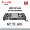 Picture of Preethi Blu Flame Gleam Glass Top 2-Burner Manual Gas Stove (Black) (ISI Certified), GTS102 (Gleam - 2B)