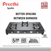 Picture of Preethi Blu Flame Sparkle Glass top 3 Burner Gas Stove, Manual Ignition, Black ((ISI Certified), GTS 104- Sparkle - 3B