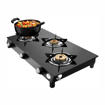 Picture of Preethi Bluflame Sparkle Power Duo 3 Burner Glass top Gas Stove with Power Burner and Swirl flame technology, saves gas and cooks faster, Manual Ignition, Black- Power Deo - 3B