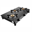 Picture of Preethi Bluflame Sparkle Power Duo 3 Burner Glass top Gas Stove with Power Burner and Swirl flame technology, saves gas and cooks faster, Manual Ignition, Black- Power Deo - 3B