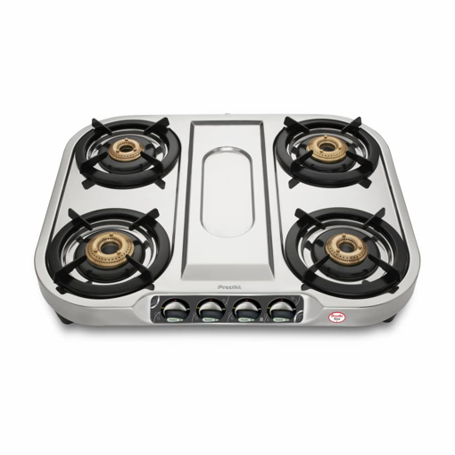 Picture of Preethi Shine Stainless Steel Gas Stove 4 Burners I Manual Ignition I ISI Certified I 2 Year Warranty- Shine - 4B