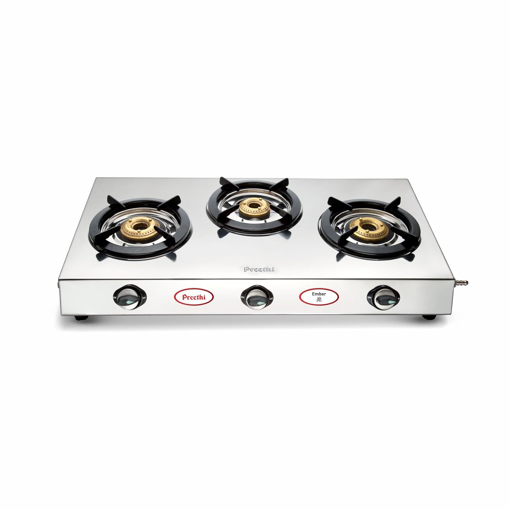 Picture of Preethi Ember Stainless Steel 3-Burner Gas Stove, Manual - Ember - 3B