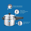 Picture of Preethi Aluminium Outer Lid Pressure Cooker Non Induction Base, 5 Litres - 5LTR - Non Induction Base