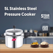 Picture of Preethi Induction Base Stainless Steel Outer Lid Pressure Cooker, 5 Litres, Silver - 5LTR