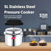 Picture of Preethi Stainless Steel Outer Lid 5 Litre Pressure Cooker with Spill Splash Shield For Zero Spill and Zero Splash (Induction Base) - Spill Splash Shield- Stainless Steel 5L