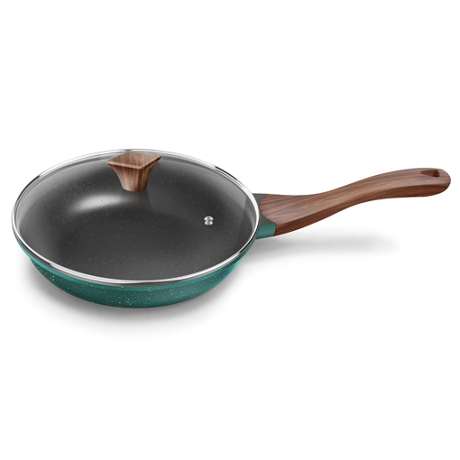 Picture of Preethi Artistic Collection Die Cast Non Stick Fry Pan, 24 cm,with Glass Lid, 5 Star Non Stick Effect, Cook & Serve, Ocean Green Artistic Collection Fry pan (NIB) - 24 cm preethi