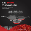 Picture of ‎Preethi Dura Collection Non Stick Set, 28 cm Tawa, 26 cm Frying Pan, 26 cm Kadai, with Glass Lid, Gas & Induction Compatible, 5 Star Non Stick Effect, Chilly Red - Combo Y/R