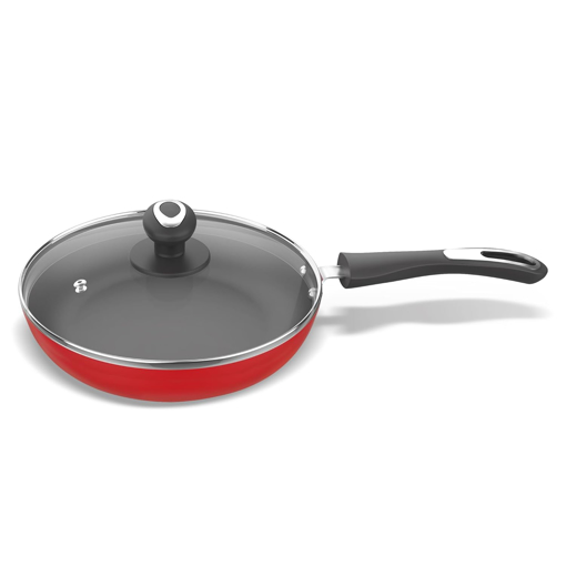 Picture of ‎Preethi Dura Collection Non Stick Fry Pan, 26 cm, with Glass Lid, Gas & Induction Compatible, 5 Star Non Stick Effect, Chilly Red - Fry Pan  (IB) - 26 CM Y/R