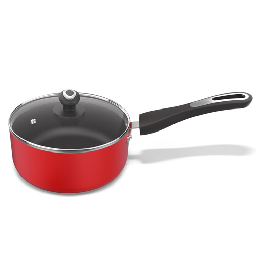 Picture of ‎Preethi Dura Collection Non Stick Milk Pan, 16 cm, with Glass Lid, Gas & Induction Compatible, 5 Star Non Stick Effect, Chilly Red - Milk Pan (IB) - 16 cm G/B