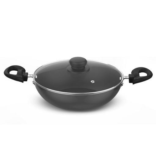 Picture of ‎Preethi Daily Collection Non Stick Kadai 24 cm, with Glass Lid, 5 Star Non Stick Effect, Grey - Kadai (IB) - 24 cm