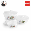 Picture of CELLO Opalware Royale Mixing Bowls with Lids - 3 Units, Blooming Garden, White - Mixing Bowl Set (3pcs)