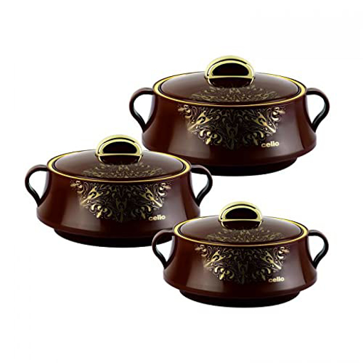 Cello Midas Insulated Hot Pot 3 pc Casserole Gift Set (500+1000+1500, Brown) - Midas 3 pcs set की तस्वीर