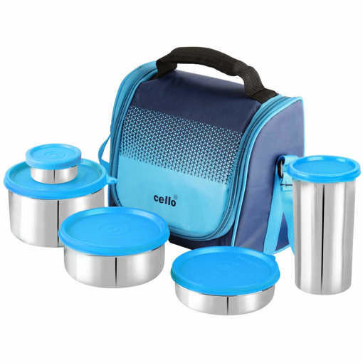 Picture of CELLO Plastic MF Matiz Lunch Box Combo | Stainless Steel Lunch Box and Tumbler Set | Lunch Box with Jacket and Handle | Ideal for Office - Matiz combo