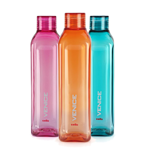 Picture of CELLO Venice Plastic Water Bottle | Unbreakable and Hygienic | Perfect for staying hydrated at the school,college, work, gym and outdoor adventures Water Bottle | 1 Litre | Set of 3, Assorted - Venice 3pcs 1000ml