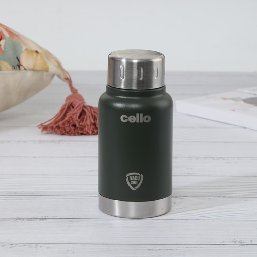 Cello Duro Top Thermosteel Insulated Flask, 180ml, Green | Vacusteel Water Flask with Durable DTP Coating | Leak Proof Flask for Beverages | Ideal for Home, Travel, Office की तस्वीर