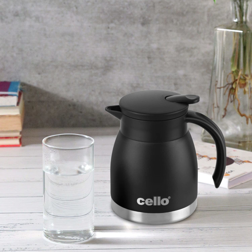 Picture of Cello Duro Pot | Hot and Cold Flask | Vacuum Insulated Teapot | Durable DTP Coating |Vacuum Insulated Bottle for Travel, Home, Office, School | 600ml, Black