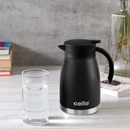 Picture of Cello Duro Pot | Hot and Cold Flask | Vacuum Insulated Teapot | Durable DTP Coating |Vacuum Insulated Bottle for Travel, Home, Office, School | 800ml, Black