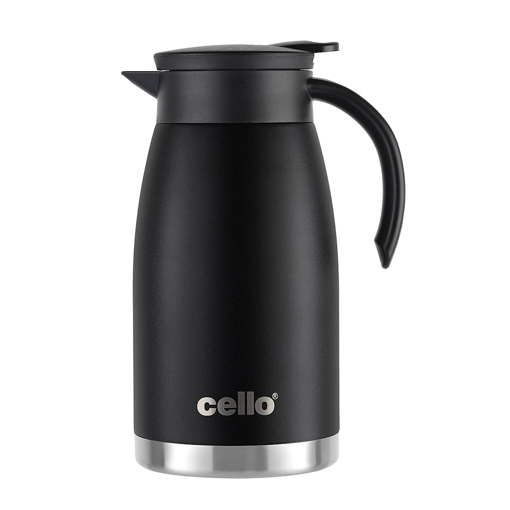 Picture of Cello Duro Pot | Hot and Cold Flask | Vacuum Insulated Teapot | Durable DTP Coating |Double Walled Carafe for Home and Office | 1100ml, Black