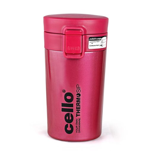 Picture of CELLO Monty Thermosteel Vacuum Insulated Travel Mug, 300ml, Pink | Prolonged Hours Hot & Cold | Spill Proof & Easy to Sip | Tea & Juice Mug | Soup Flask | Water Flask | Personal & Corporate Gifting