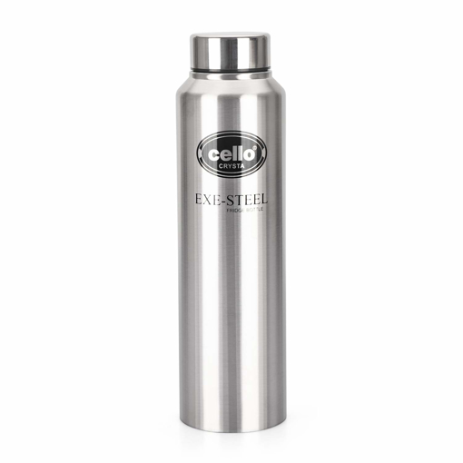 Picture of Cello Crysta Stainless Steel Bottle | Tough & Trendy | Lid is Sealed by a Silicone Ring | Best Usage: Office/School/College/Gym/Picnic/Home/Fridge | 1000ml | Silver, Set of 1