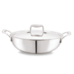 Picture of CELLO Tri-Ply 20 cm Stainless Steel Cookware Kadhai with Lid 1.6 LTR | Tri-Ply Bottom Kadhai with SS Lid | Induction and Gas Stove Friendly | Dishwasher Safe | Silver - Tri-Ply cookware with stainless steel kadai with Lid 20 cm/ 1.6 ltr