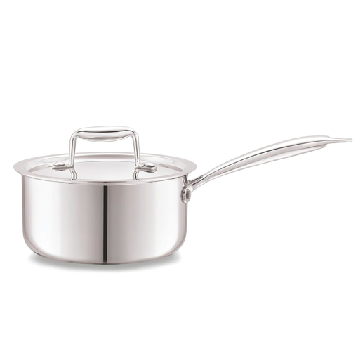 Picture of Cello Tri-Ply 14 cm Stainless Steel Cookware Sauce Pan with Lid 1 LTR | Tri-Ply Bottom Sauce Pan with SS Lid | Induction and Gas Stove Friendly | Dishwasher Safe | Silver - Sauce Pan with Lid 14 cm / 1.0 ltr