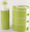 Picture of Cello Decker Set of Stainless Steel Lunch Box & Water Bottle (Green)-2 Pieces - Decker 2pcs set (My Decker 3 with puro classic 600)