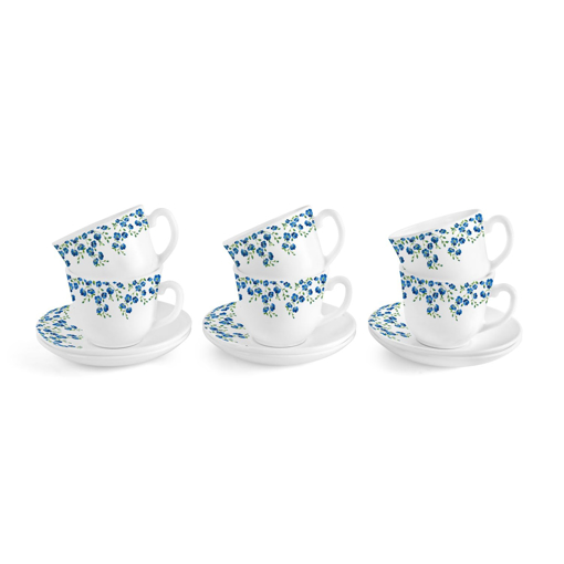 Picture of CELLO Imperial Costa Cup & Saucer 160 ml | Home and Kitchen Decor Items | Cups, Mugs and Saucer for Kitchen | Coffee Cup and Saucer Set | Set of 6 | Blooming Garden, Blue - Costa cup & saucer small (set of 6) decorated