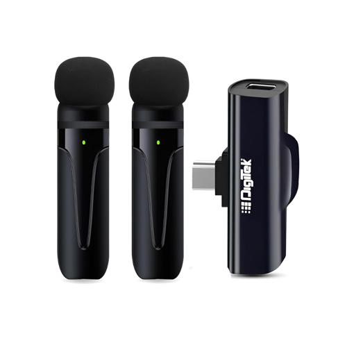 Picture of Digitek® (DWM 003 Wireless Microphone with Receiver Set, 2 Mics + 1 Receiver, Type C Connector, 4 Hours Continuous Use, 10m Wireless Range, Suitable for Vlog, YouTube, Live Streaming, Video Recording - DIGITEK DWM003PRO WIRELESSMICROPHONE