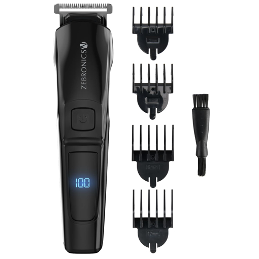 Zebronics ZEB-HT104 Corded/Cordless Use Trimmer with up to 90 Min USB Fast Charge, IPX6, 2 Speed Modes, LED Indicator, Rounded Tip Stainless Steel Blade, 4 Guide Combs, Washable Add-ons & ABS (Black) - ZEBRONICS(TRM)HT104BOLD की तस्वीर