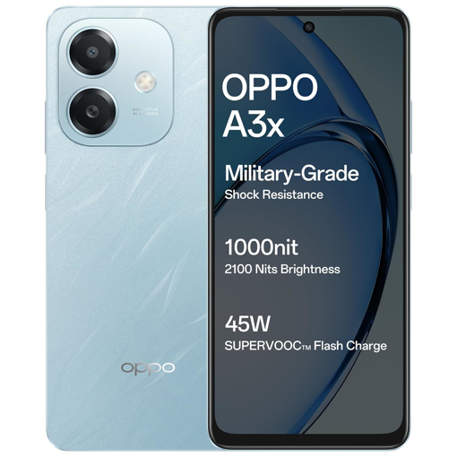 Picture of OPPO A3X 4G (Ocean Blue, 4GB RAM, 64GB Storage) | with No Cost EMI/Additional Exchange Offers - OPPO A3X 4G(4/64)OCEANBLUE