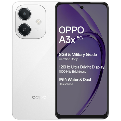 Picture of OPPO A3X 5G (Starlight White, 4GB RAM, 128GB Storage)|6.67” HD+ 120Hz Refresh Rate Screen | 45W SUPERVOOC|with No Cost EMI/Additional Exchange Offers - OPPO A3X 5G(4/128)STARLIGHTWHITE