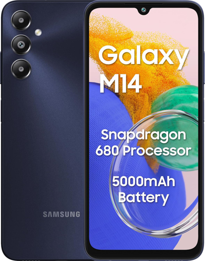 Picture of Samsung Galaxy M14 4G (Sapphire Blue,4GB,64GB) | 50MP Triple Cam | 5000mAh Battery | Snapdragon 680 Processor | 2 Gen. OS Upgrade & 4 Year Security Update | 8GB RAM with RAM Plus | Without Charger - SAMSUNG M14(4/64)SAPPHIREBLUE-FR